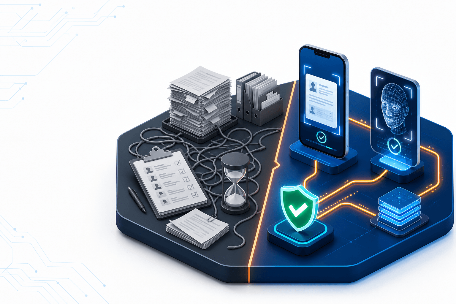 AI KYC vs Traditional KYC — manual paper verification versus instant digital identity onboarding